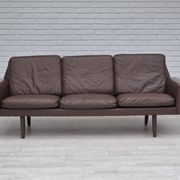 1970s, Danish 3-seater sofa, original brown leather.