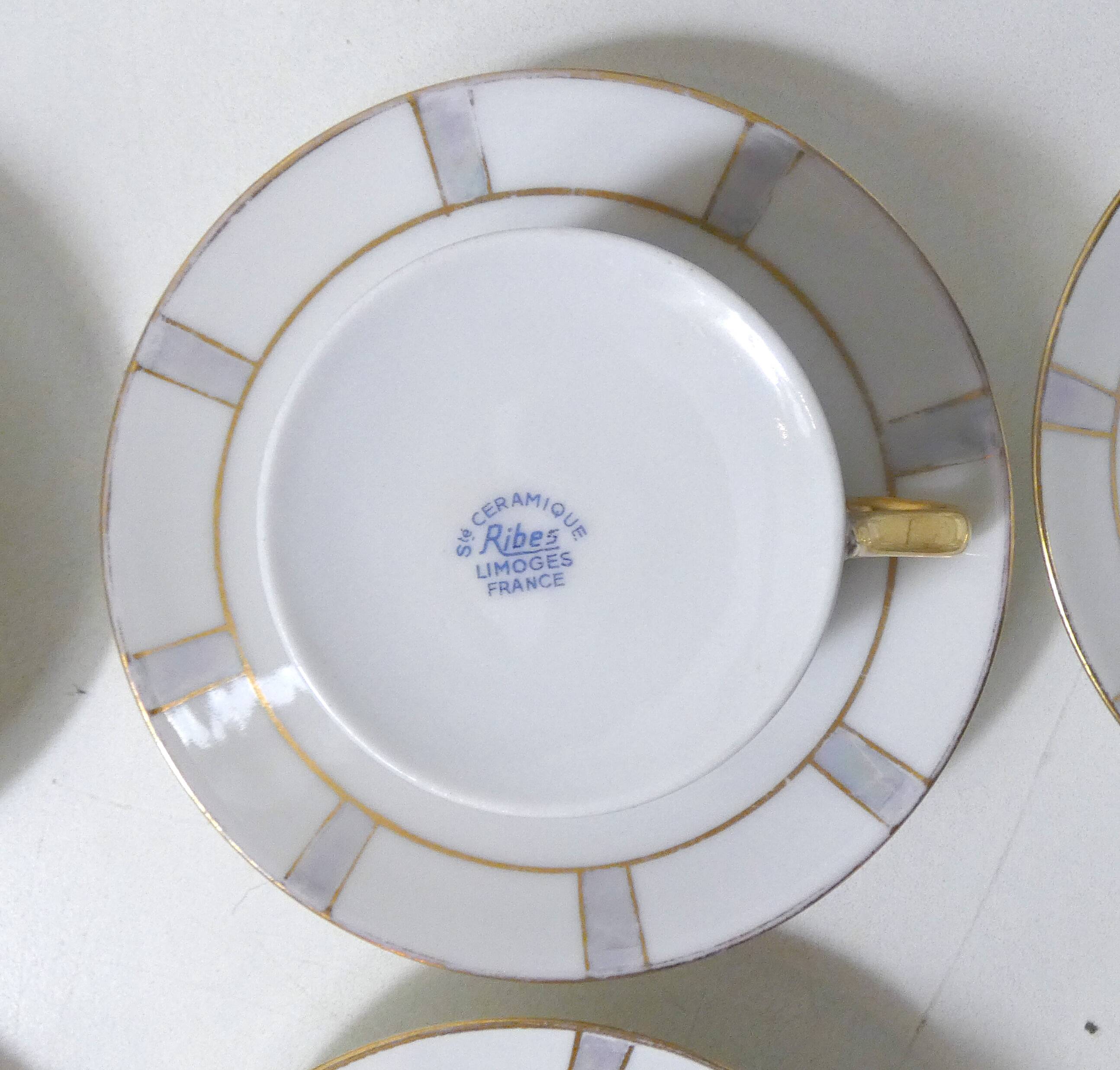 Limoges Ribes porcelain tea and coffee service, gold, silver, iridescent mother-of-pearl, Art Deco