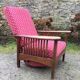 Vintage morris armchair in beech and fabric bordeaux napoleon iii