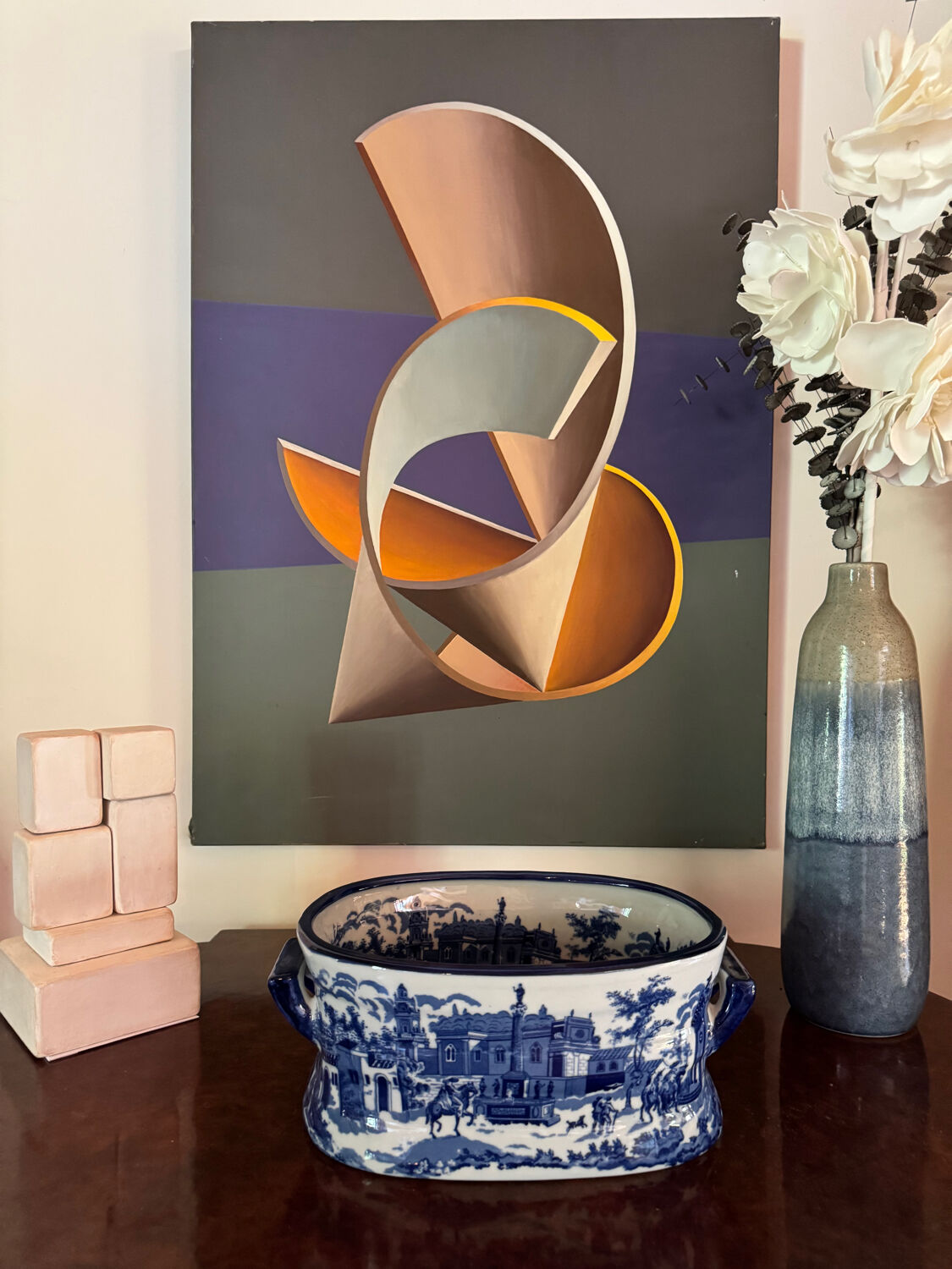 English earthenware planter, blue monochrome, 20th century