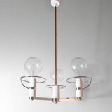 Space Age Three Lights Chromed Chandelier, Italy 1970s