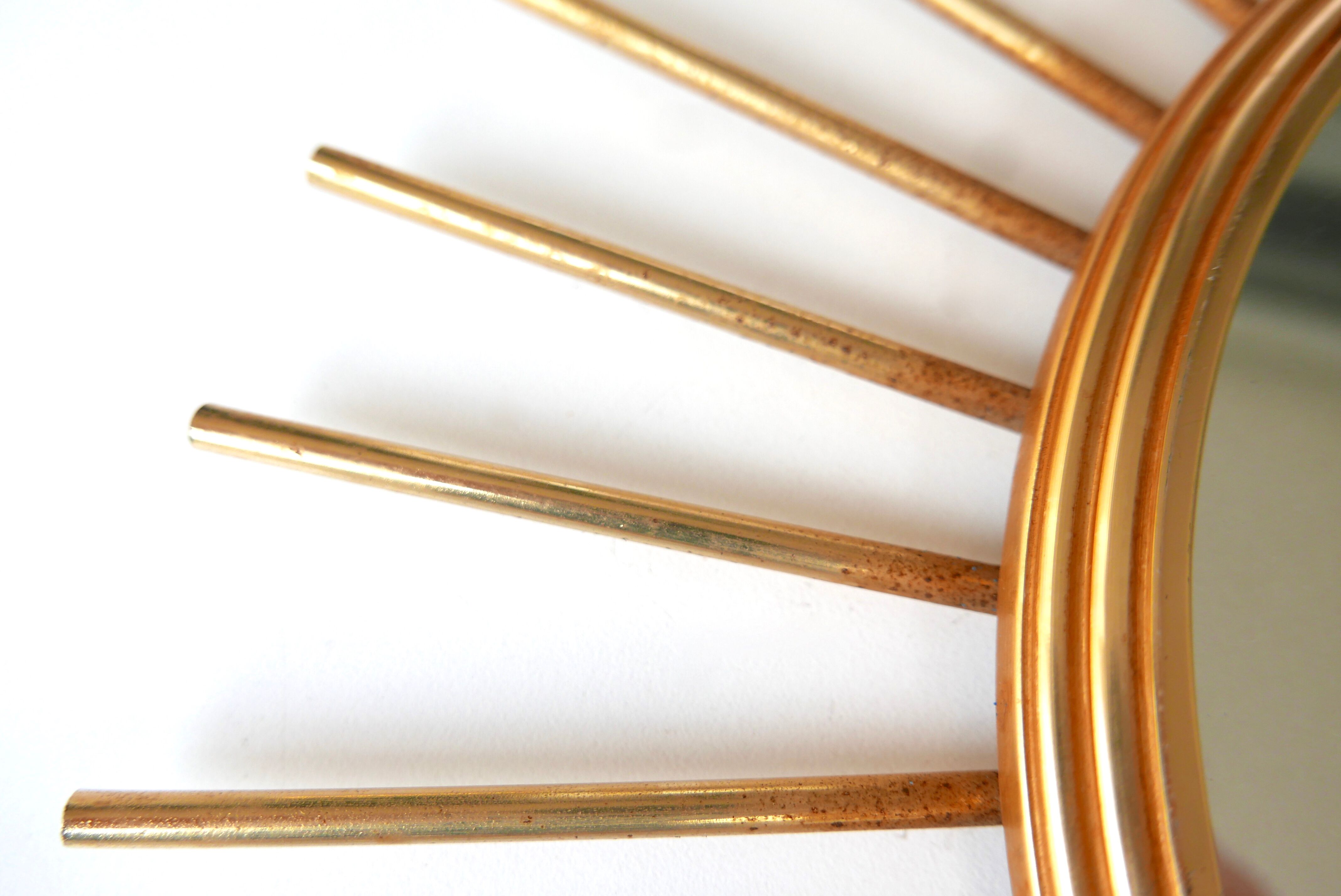 Golden metal sun mirror, 1950s 4àcm