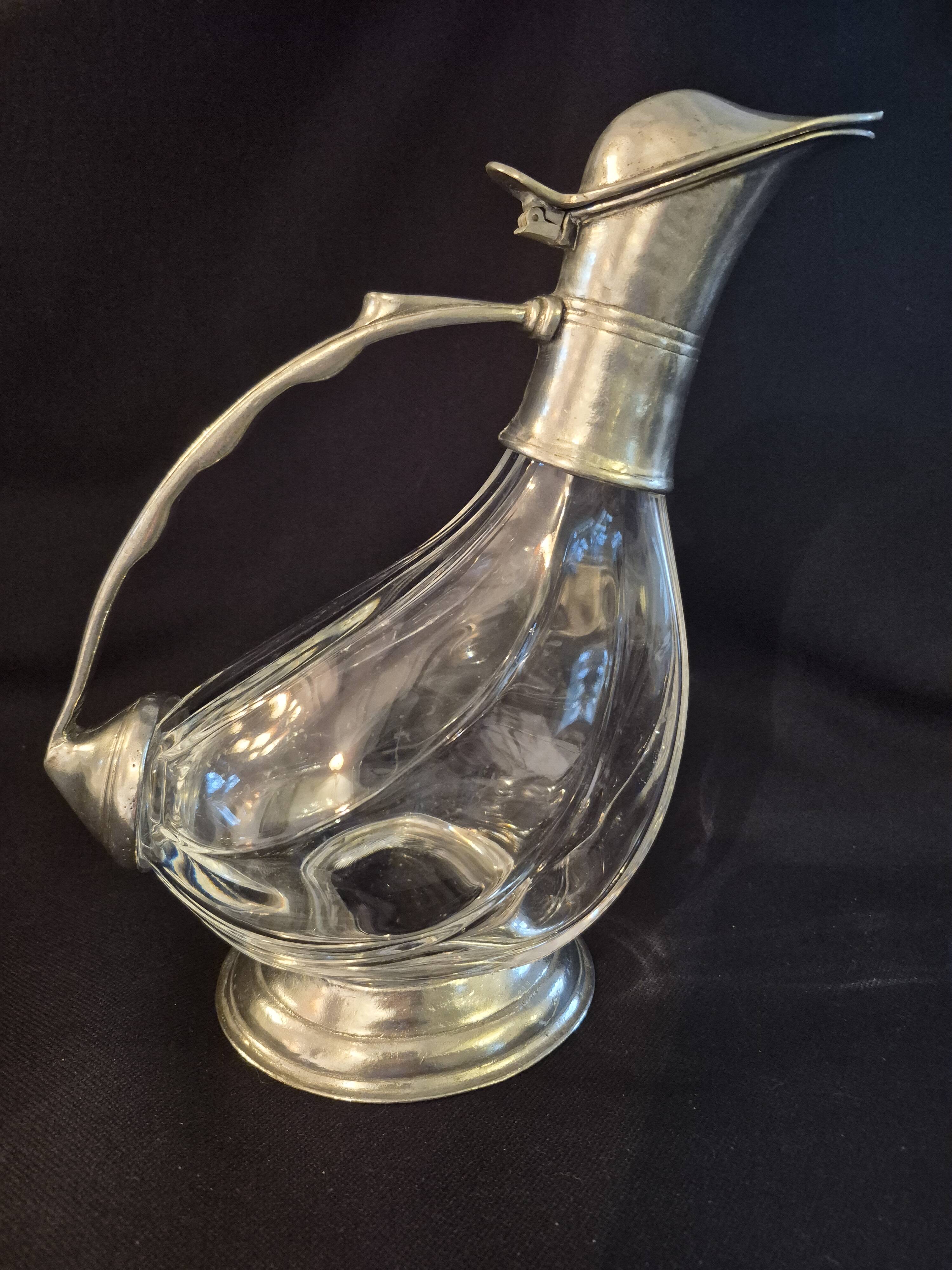 Wine carafe, duck design, glass and metal A553