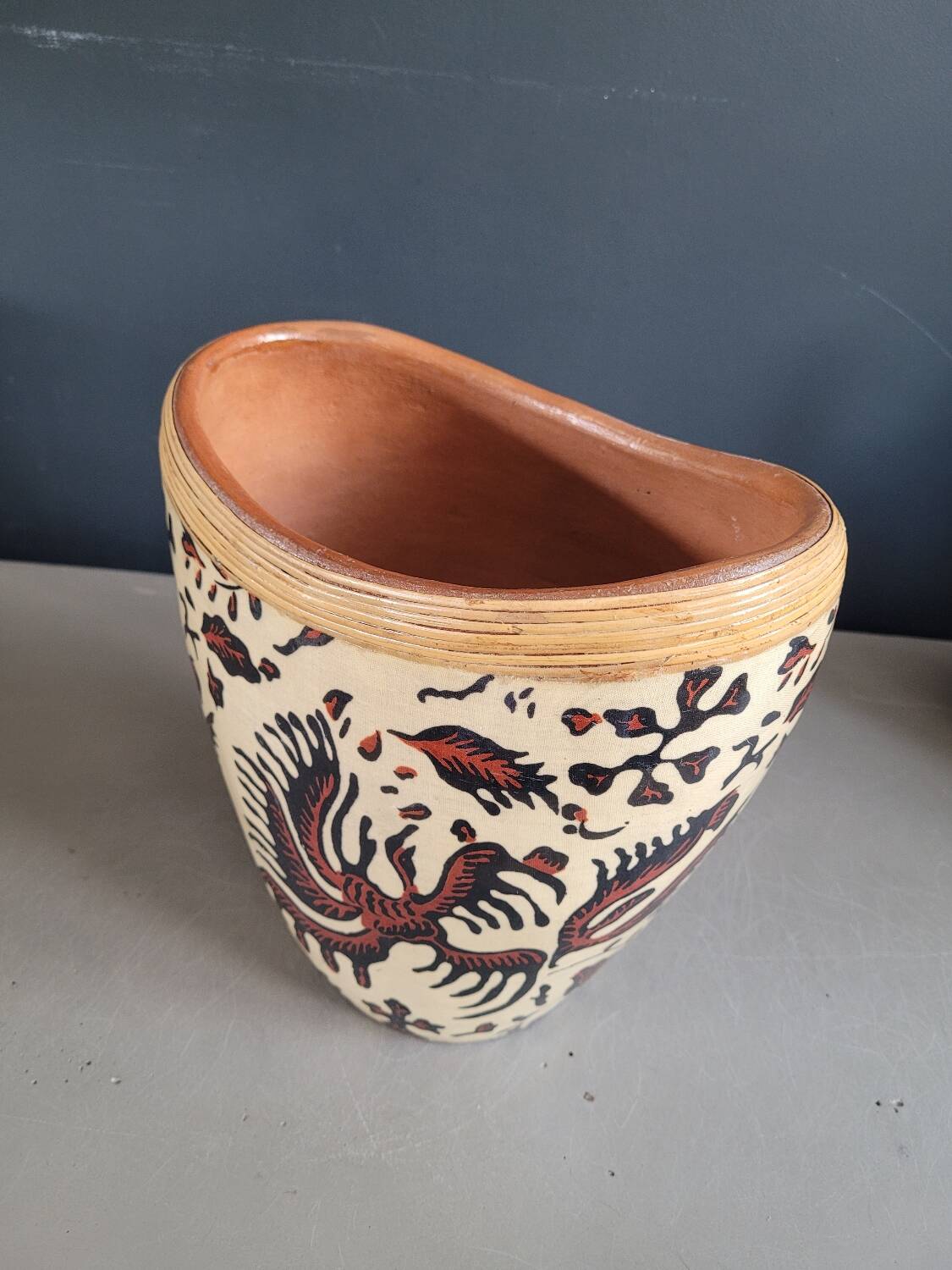 Terracotta and patterned canvas planter