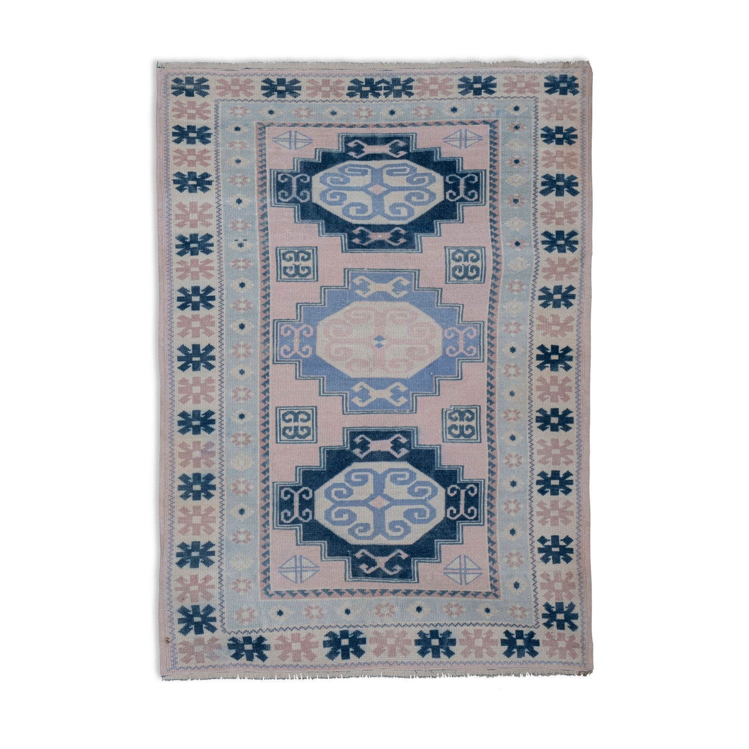 Vintage blue turkish Kars carpet, 1970s  95 x 137 cm