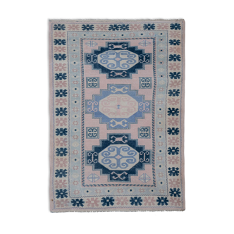 Vintage blue turkish Kars carpet, 1970s  95 x 137 cm
