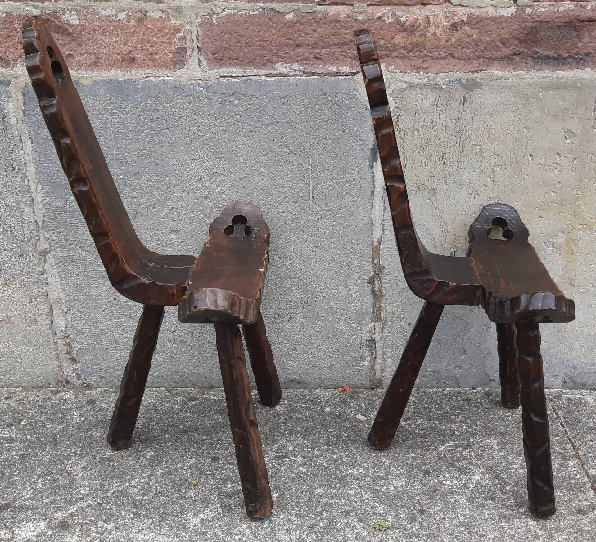 Pair of brutalist tripod stools