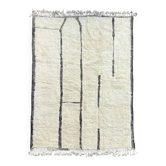 Large Berber M'rirt rug in cream and black wool, Moroccan rug.