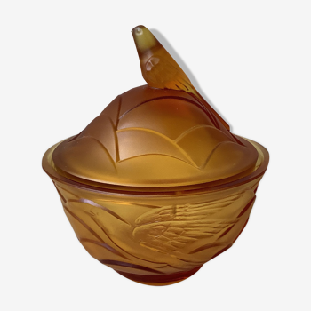 Art deco sugar bowl in amber frosted crystal