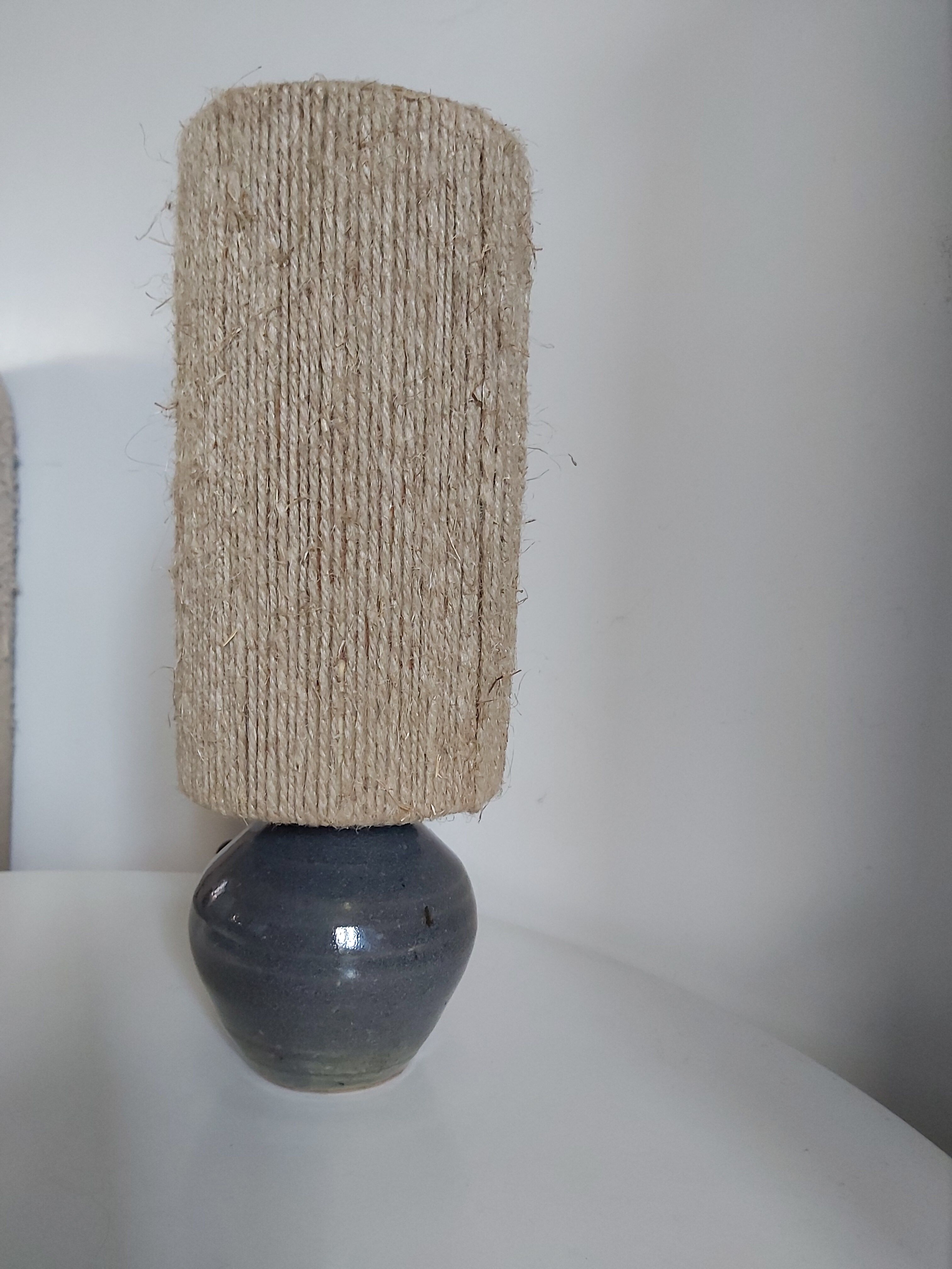 Vintage stoneware and rope lamp