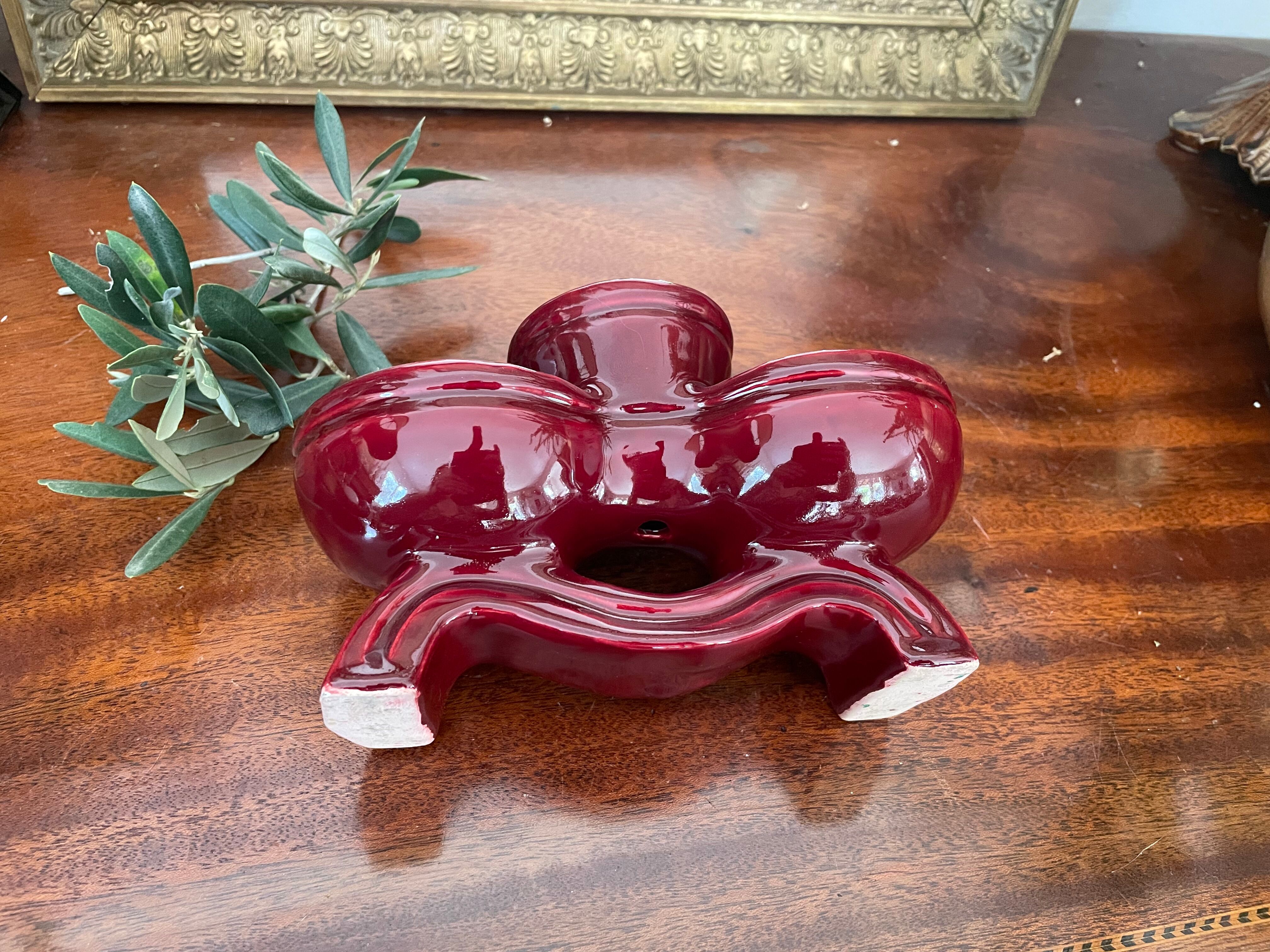 Pair of vintage glazed ceramic candle holders
