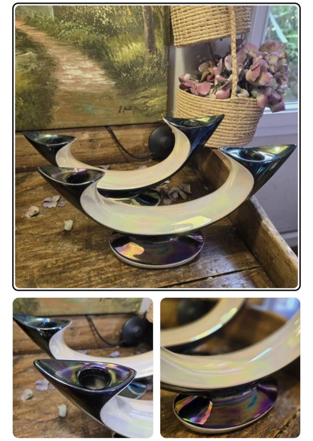 Magnifique Paire De Bougeoirs En Verceram 1950