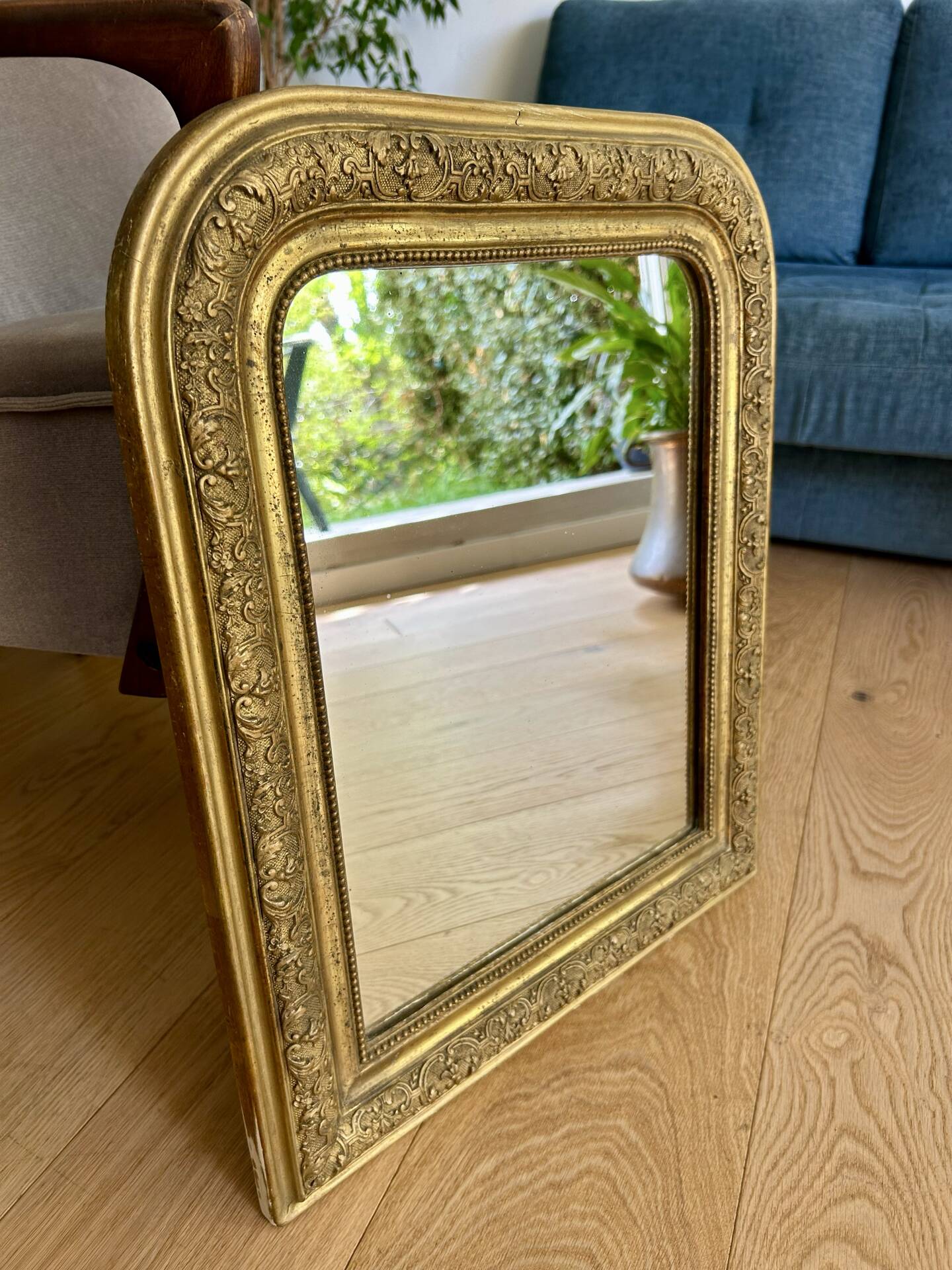 Antique gilded carved mirror - antique glass - vintage - Louis XVI