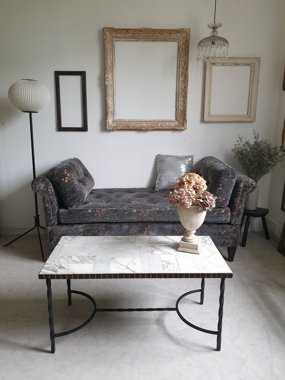 Marble and wrought iron coffee table