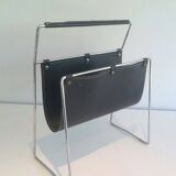 Chrome and black leather magazine rack