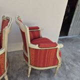 Pair of Louis XVI style bergère armchairs, antique.