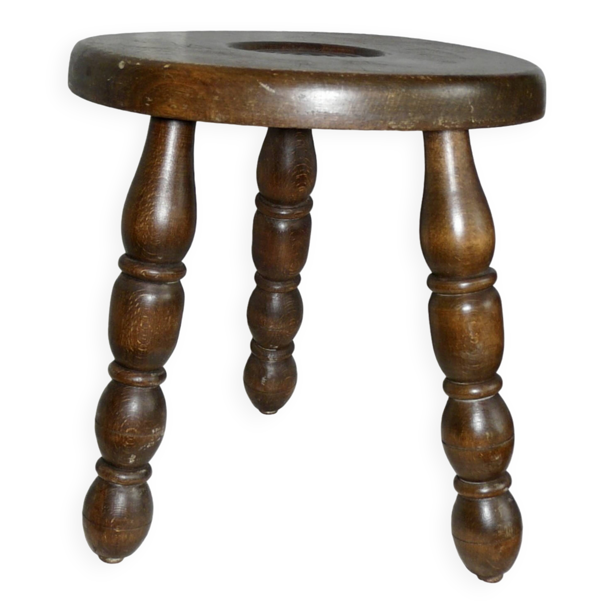 Vintage turned wood tripod stool 1950-60
