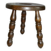 Tabouret tripode bois tourné vintage 1950-60