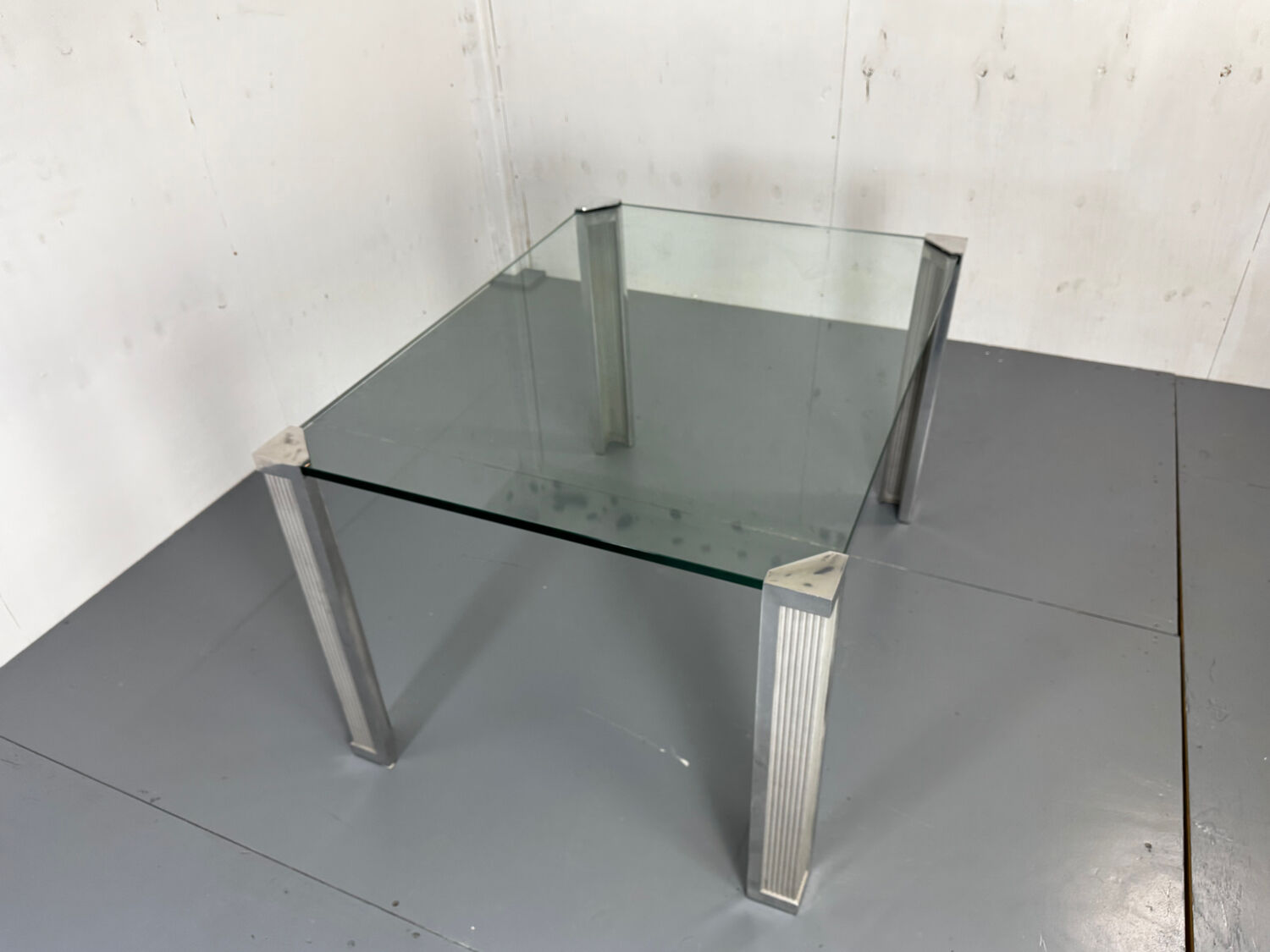 Mid Century Modern Regency Ghyczy Glass and Steel dining table or desk