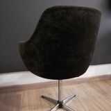 Fauteuil années 60/70 pivotant en velours marron