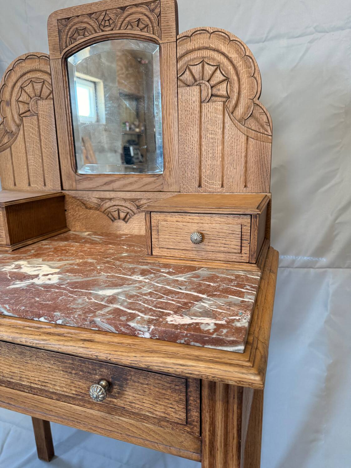 Antique carved oak hairdresser – art deco style