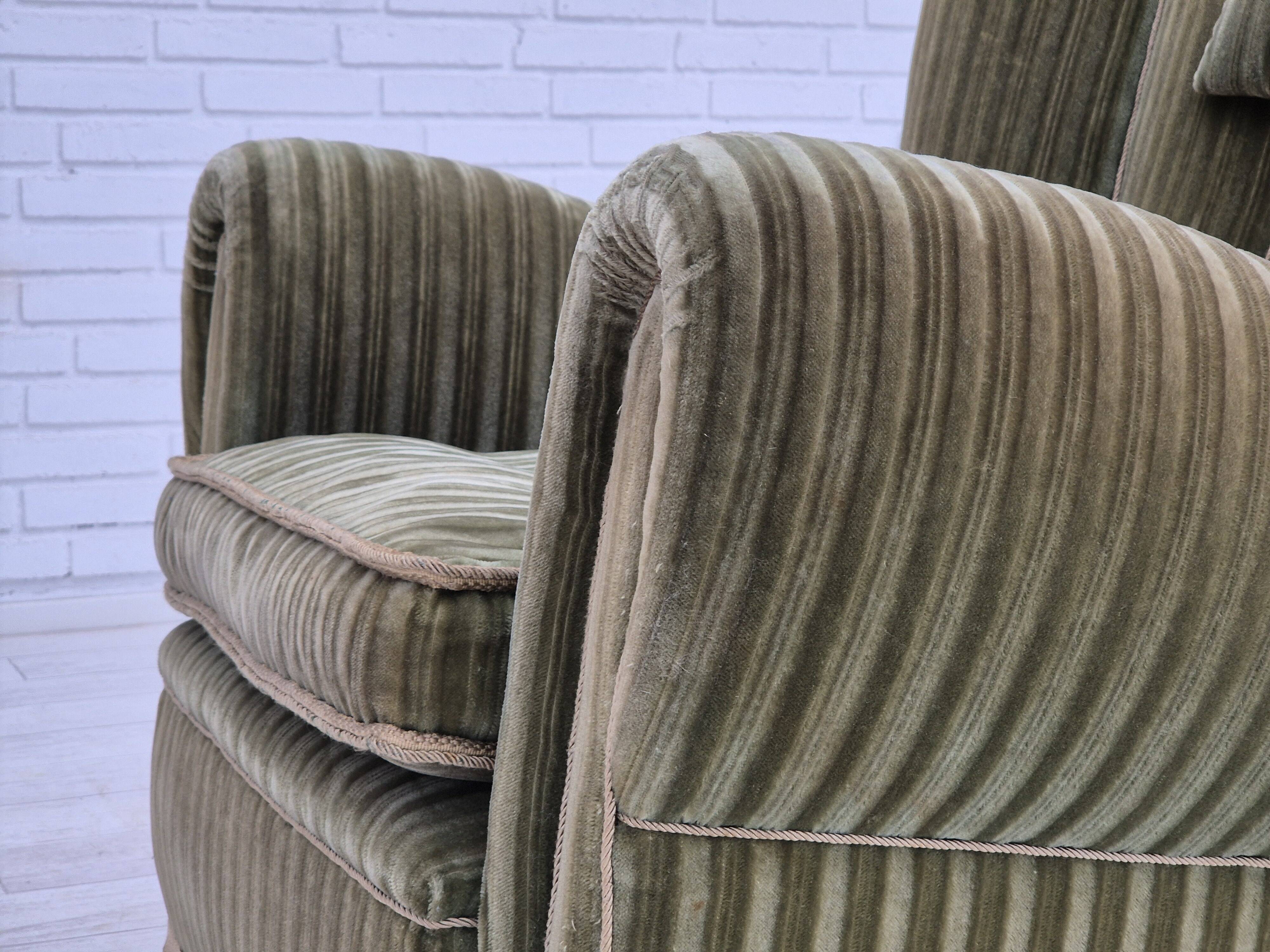 1960s, Danish relax armchair, original condition, green furniture velour.