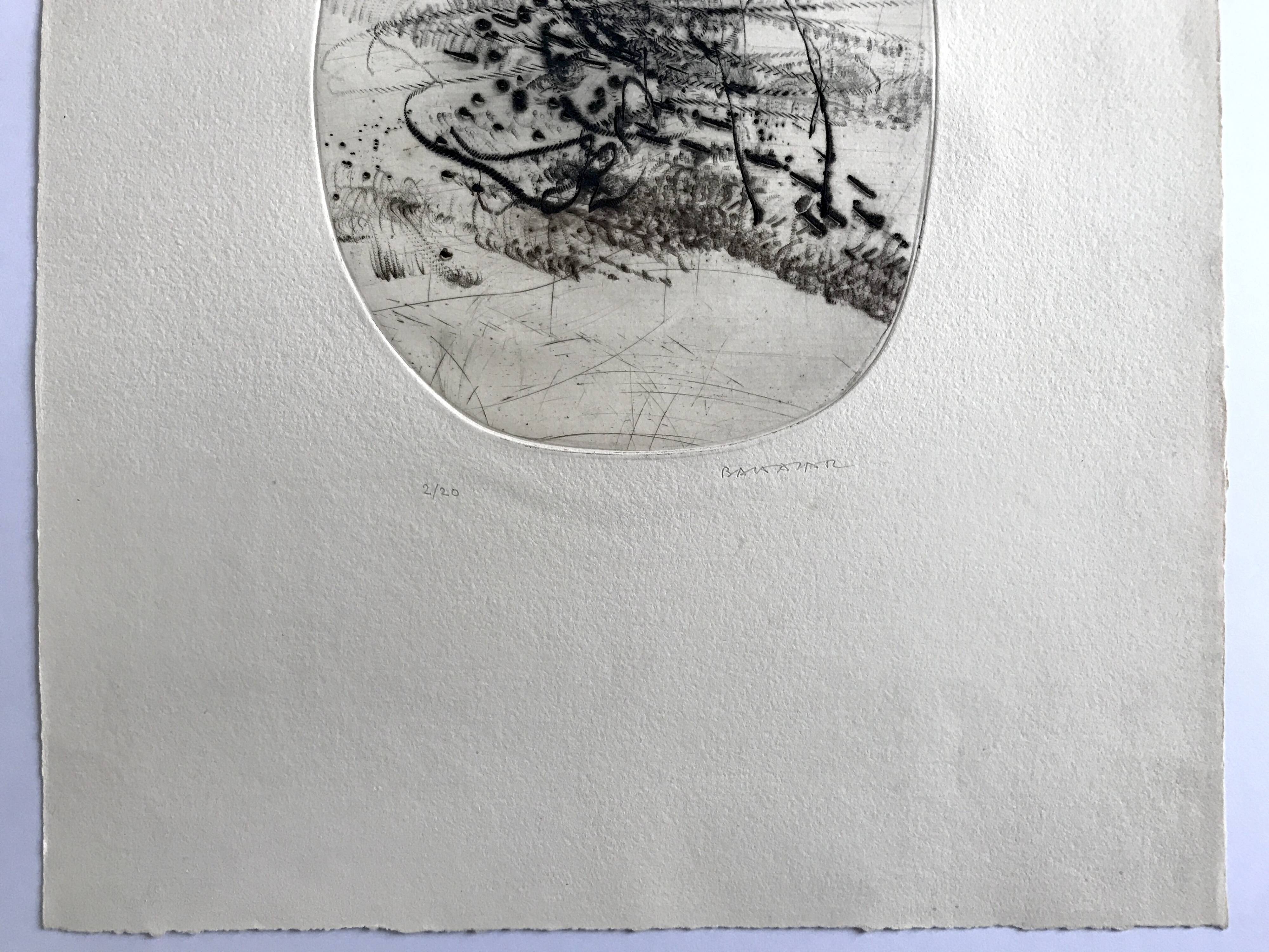 Original engraving signed in pencil by julius baltazar, untitled, circa 1990