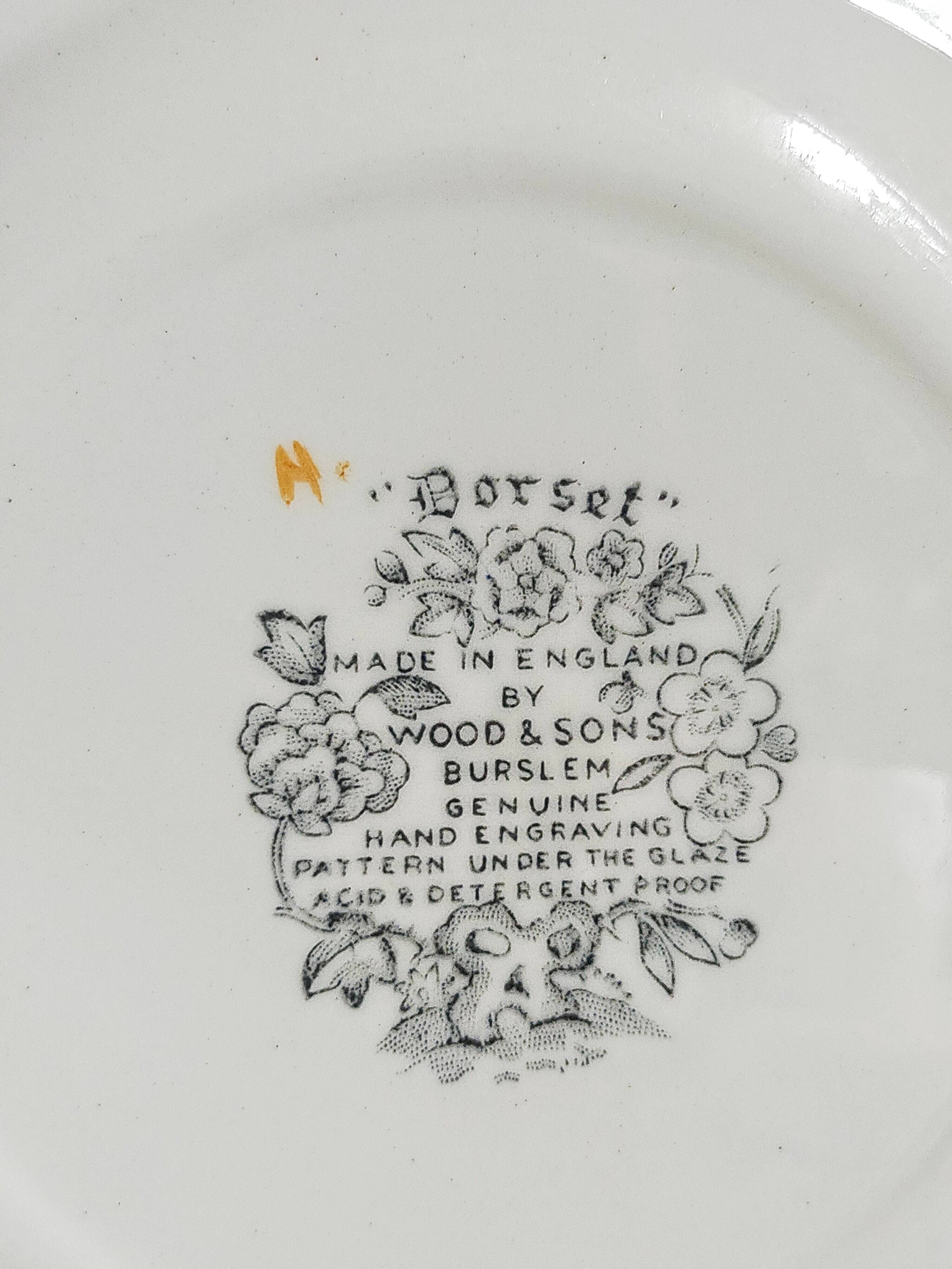 Six English porcelain dessert plates WOOD & SONS Dorset service