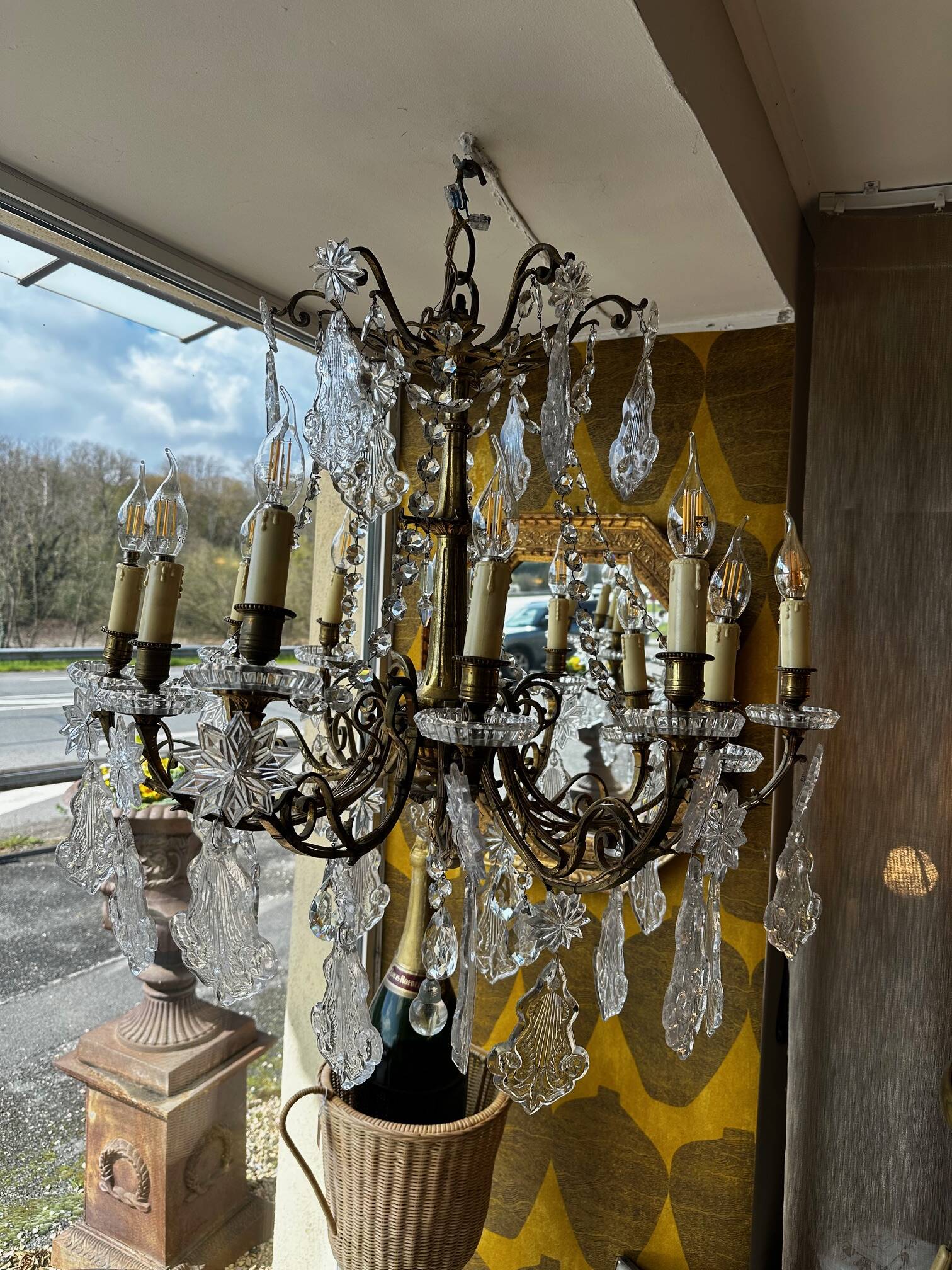 Crystal and bronze chandelier