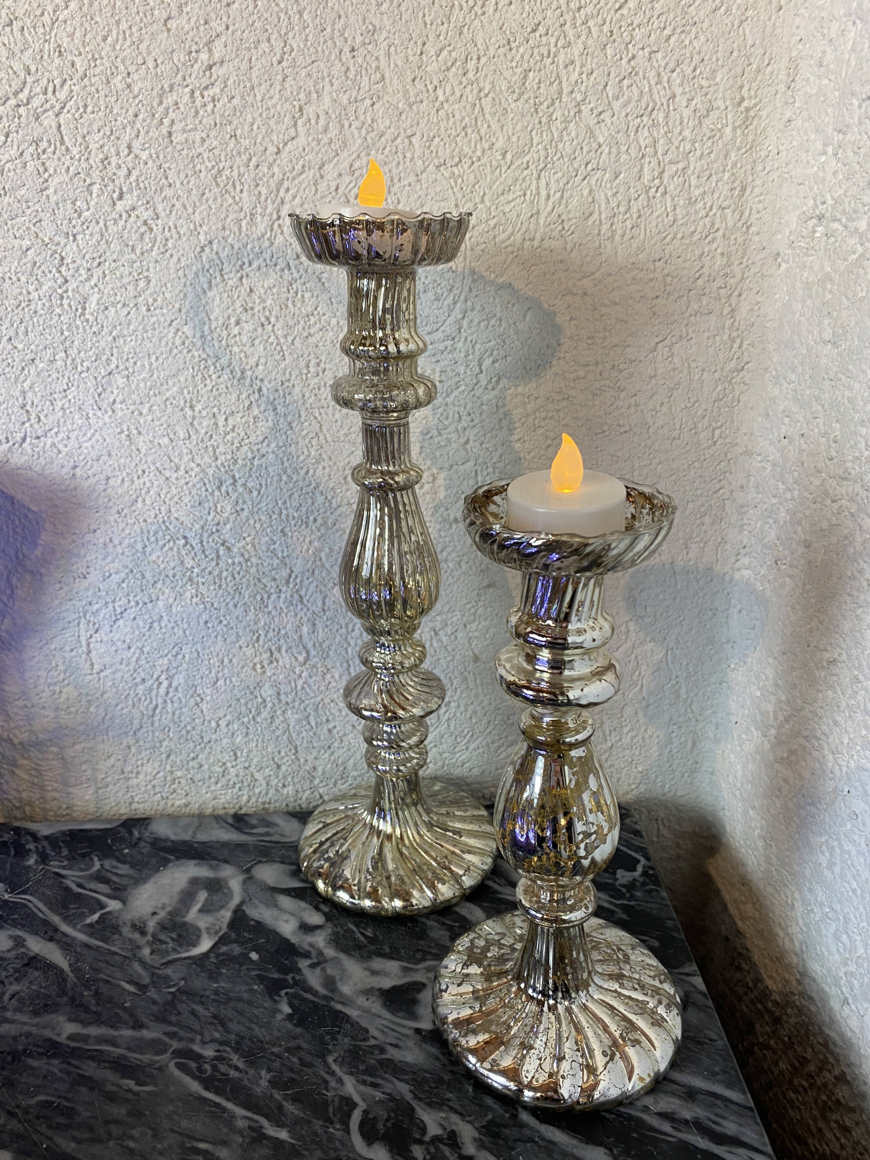 Set of 2 mercurized glass candle holders