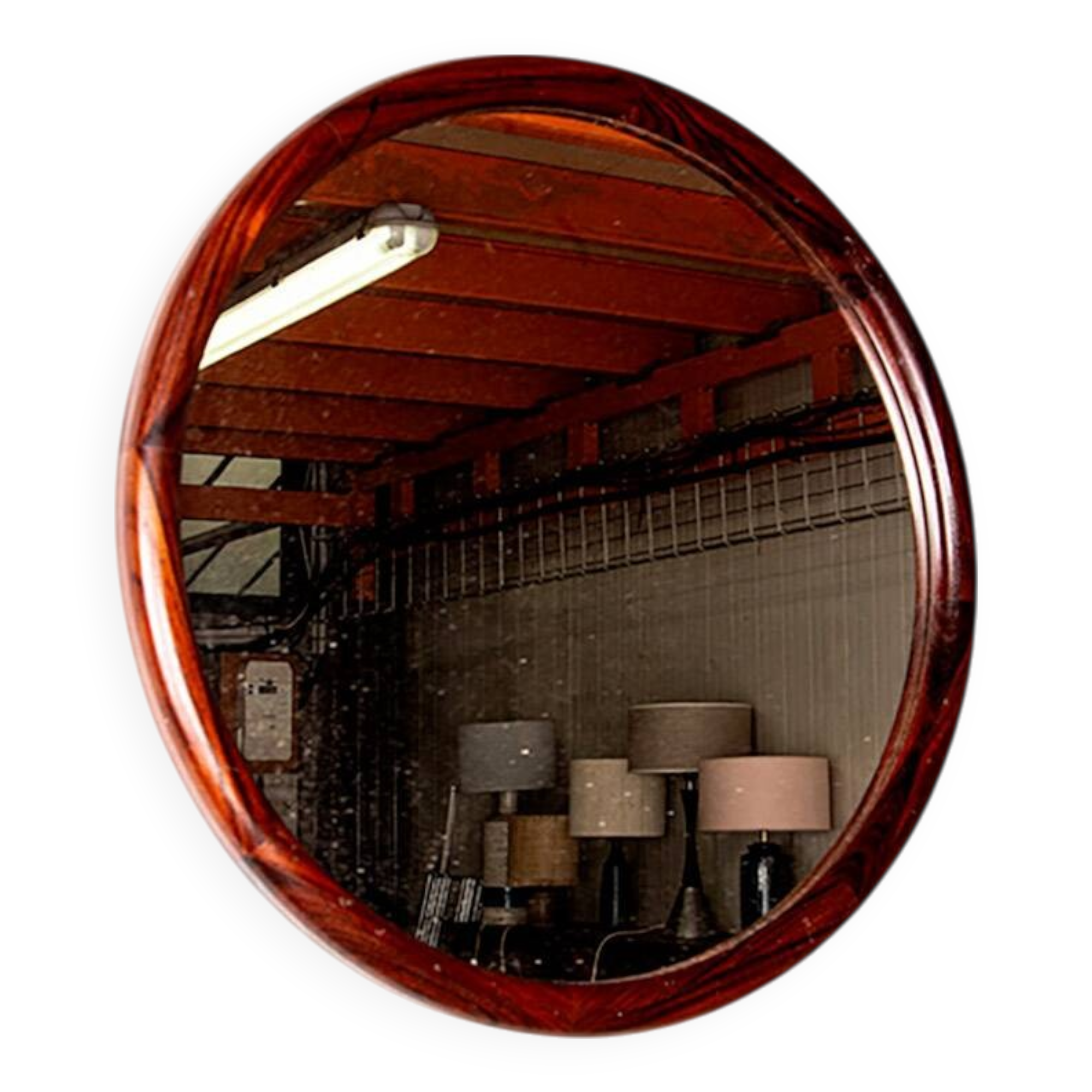 Large round Danish rosewood mirror by Vildbjerg Mobelfabrik 1960.