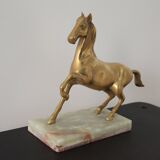 Statuette cheval en laiton et socle en marbre
