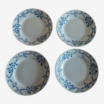 Dessert plates series of four Moulin des Loups Orchies model Bric bleu