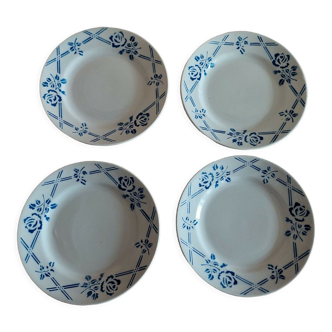 Assiettes à dessert série de quatre Moulin des Loups Orchies modèle Bric bleu