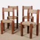 Set of 4 straw-seated wooden chairs, 1950.