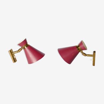 Pair diabolo bordeaux in dating from the 50s wall light