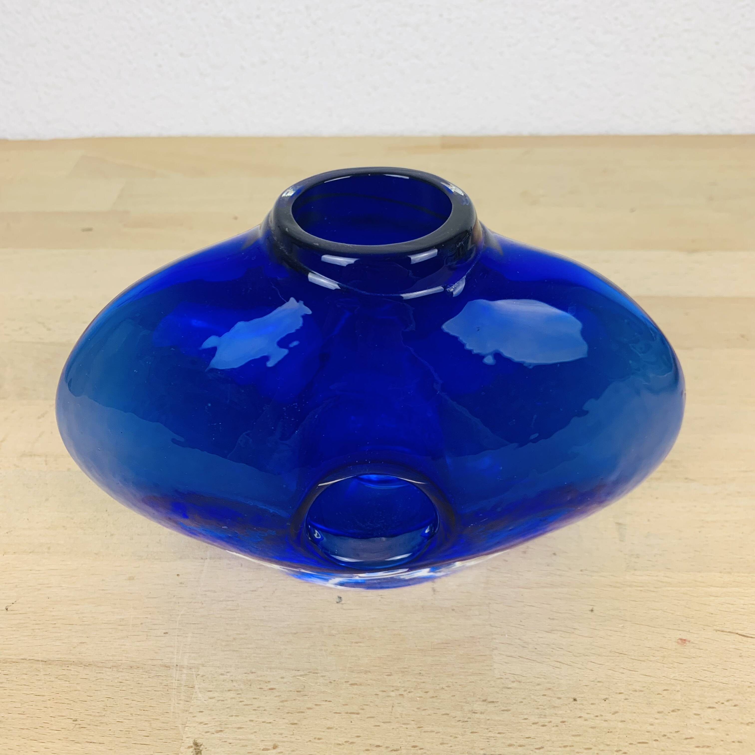 Blue blown glass lens vase