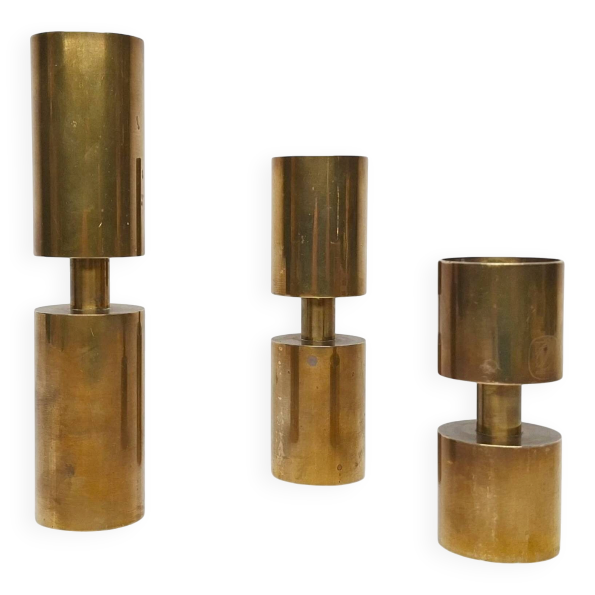 3 Scandinavian candlesticks in solid brass Thelma Zoega, Sweden, 1976
