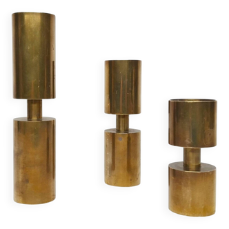 3 Scandinavian candlesticks in solid brass Thelma Zoega, Sweden, 1976