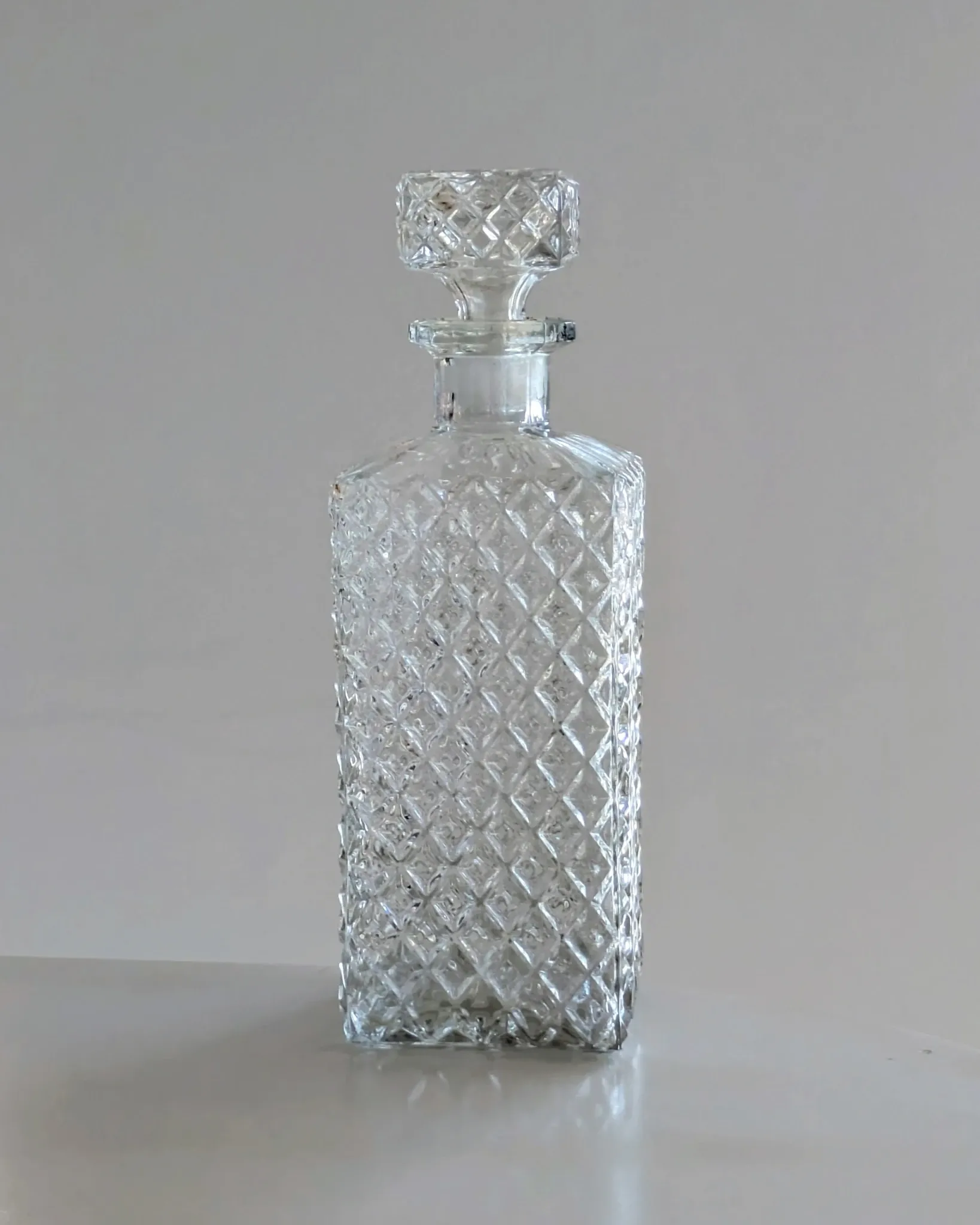 Square Whisky Carafe with Diamond Point Decoration in Moulded-Cut Glass