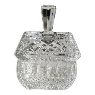 Sucrier vintage de forme carrée en cristal motifs croisillons, losanges, écailles