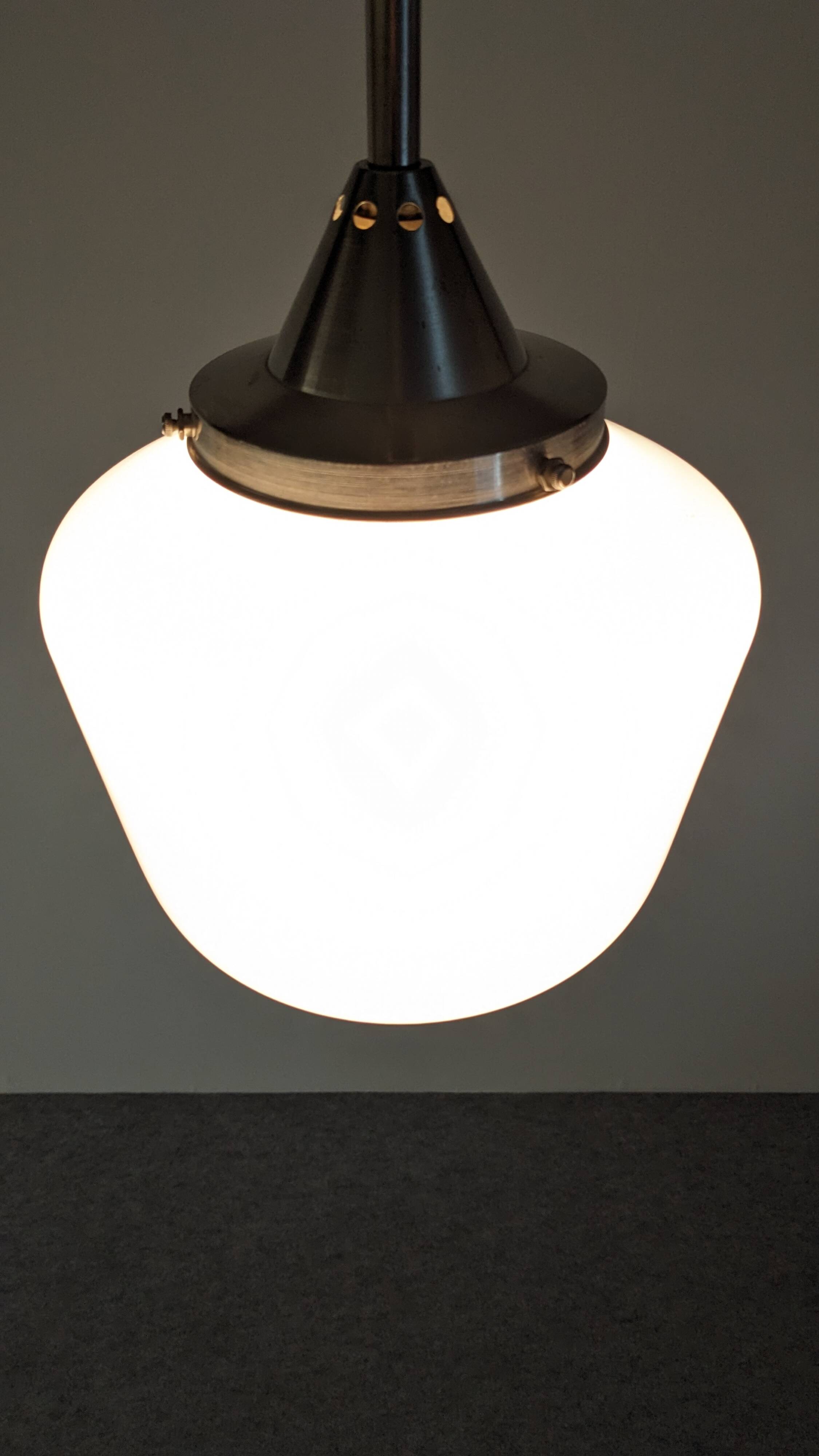 XL Art Deco suspension in white opaline, France circa 1920