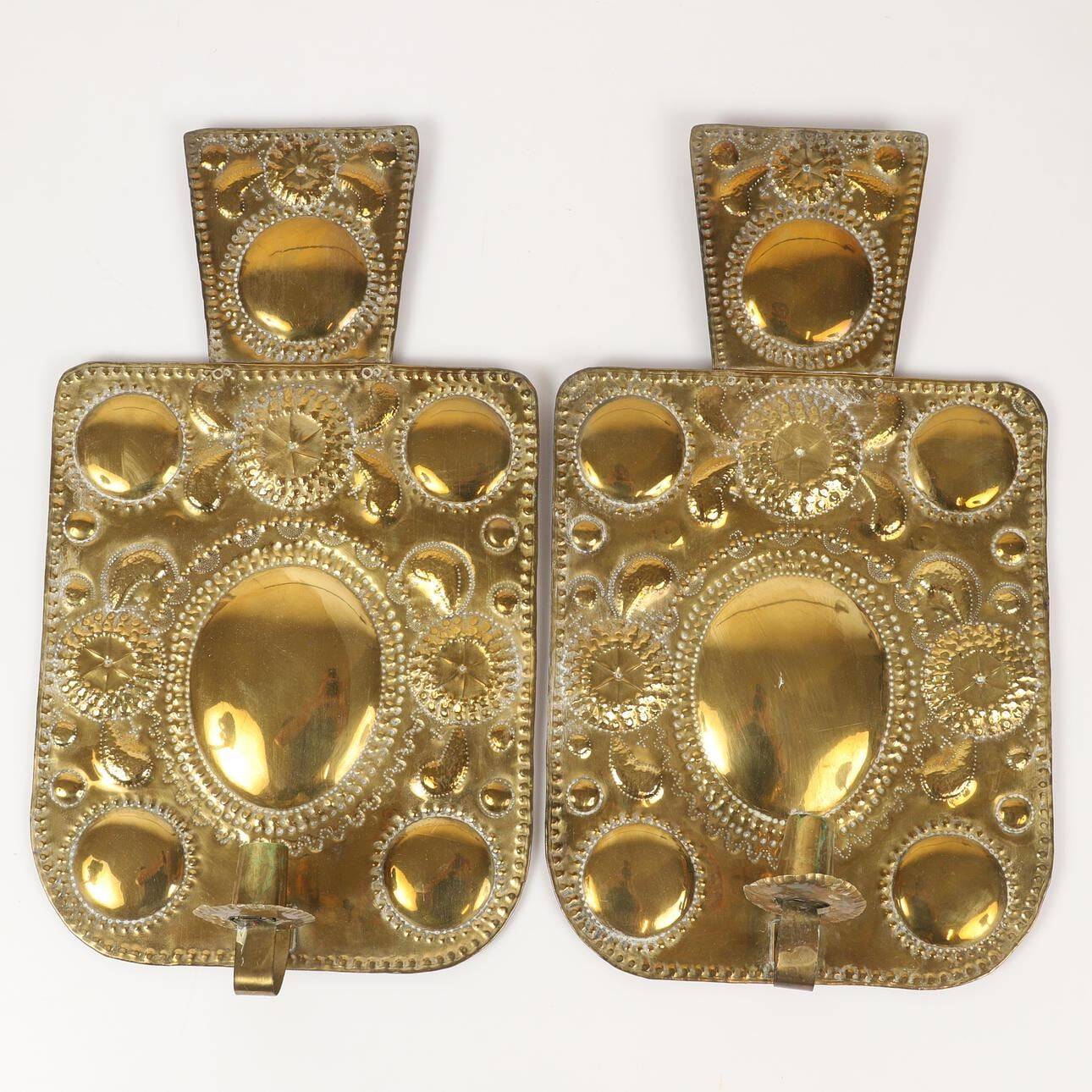 Pair of large baroque-style brass wall sconces, Swedish mid-century