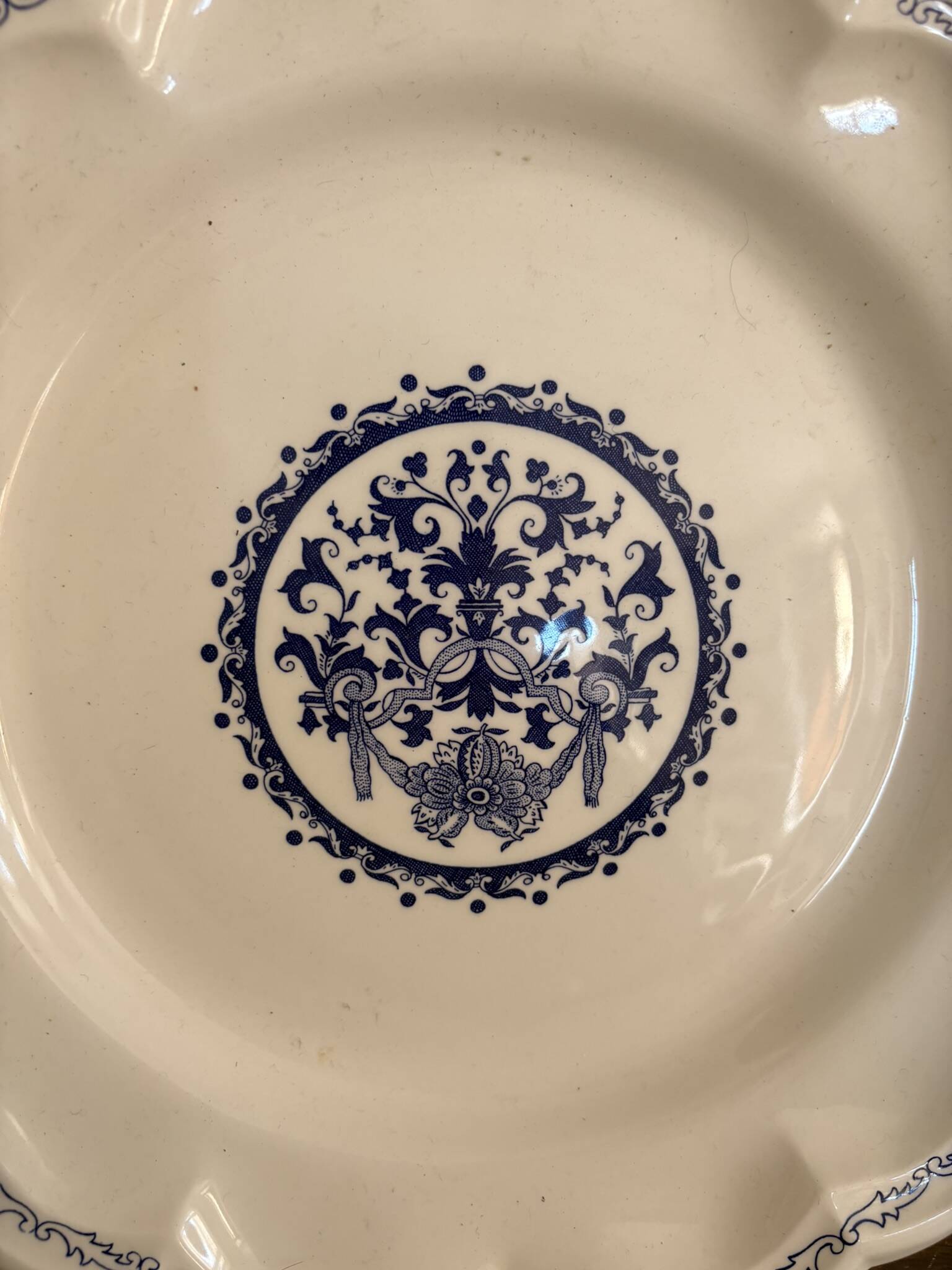 Old Dish Basket Vegetable Dish Earthenware Gien Rouen Renaissance Blue Model