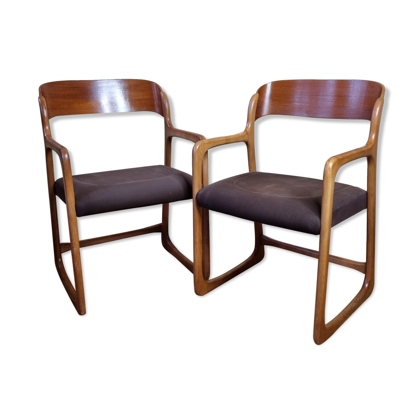 Pair of Baumann armchairs, model "sled", 1960