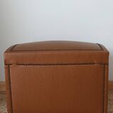 Vintage wooden and faux leather curved trunk