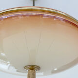 Vintage art deco pendant lamp, gradient glass, red beige, brass, 30 years