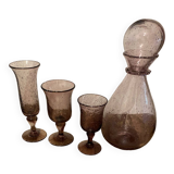 Biot bubble glass service, amethyst, handmade and mouth blown.