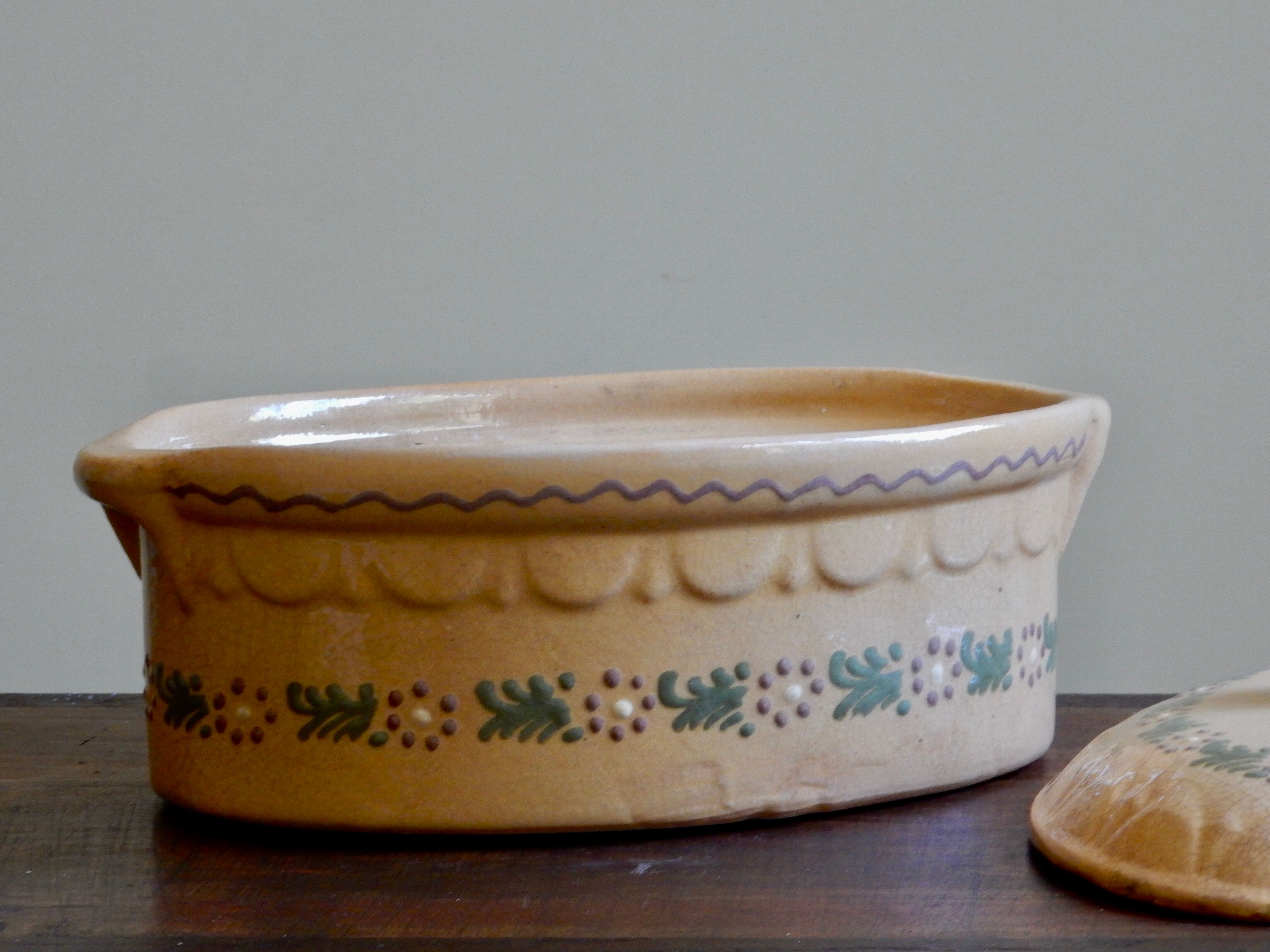 Large Alsatian terrine in ochre terracotta