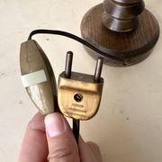Pied de lampe rustique en bois tourné années 50, luminaire rustique vintage